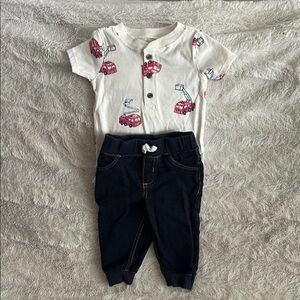 Baby Outfit with Fire Truck Print